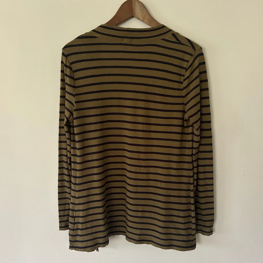 EUC Women’s J.Crew Tissue Tee Cardigan, Olive/Navy stripe, Size Small